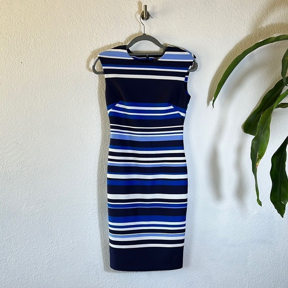 Vince Camuto Elegant Striped Blue Dress